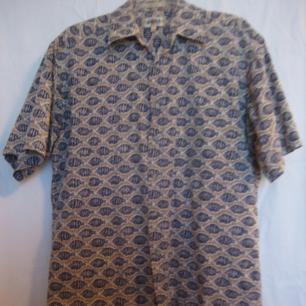 Campia Men's Fish Print Button Down Hawaiian Shirt Sz M 100% Cotton Pre-Owned
